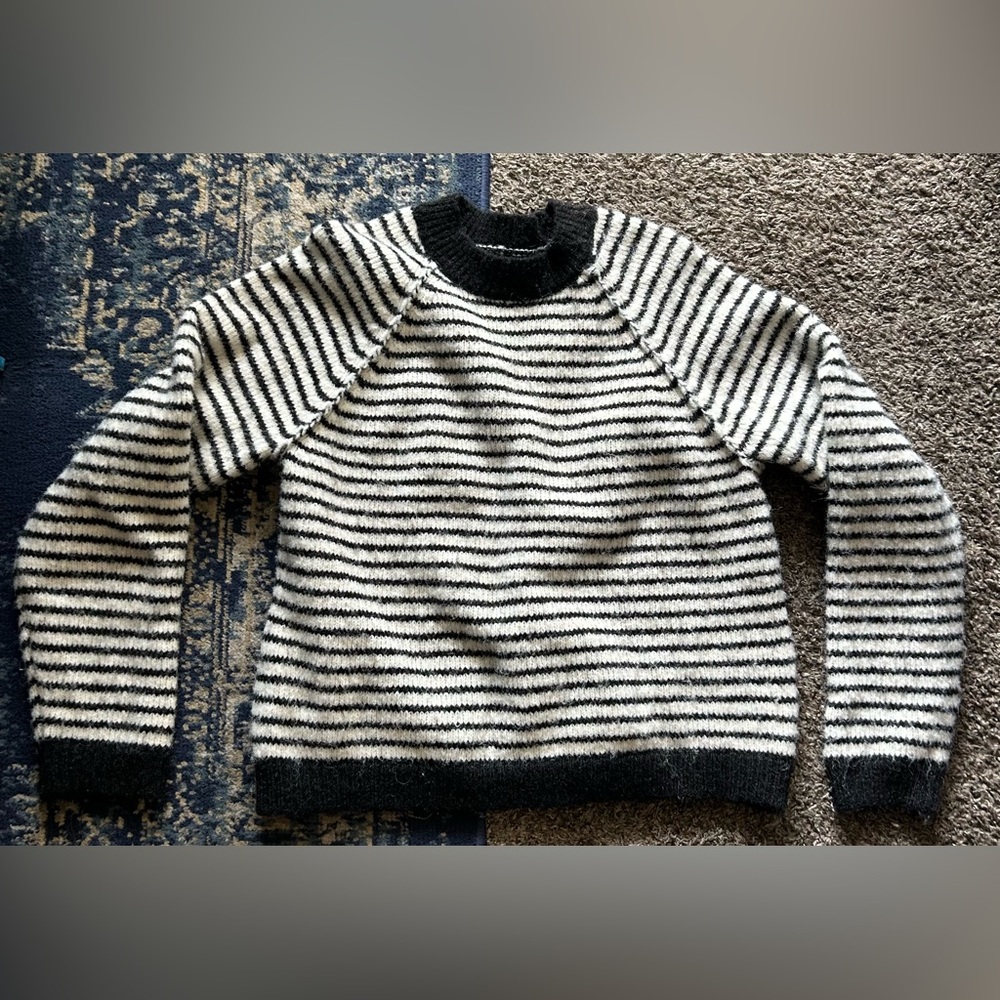 American Eagle Outfitters Black and White Striped Crewneck Sweater